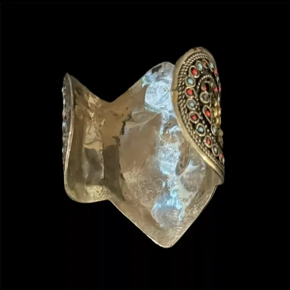 Afghan KUCHI German Silver cuff, Antique, Rare Boho/Tribal/Punk/ Festival, Coral - Picture 6 of 6